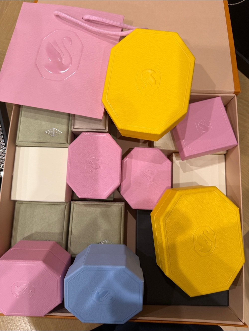 Colorful Octagonal Jewelry Boxes - Pink, Yellow, Blue Assortment